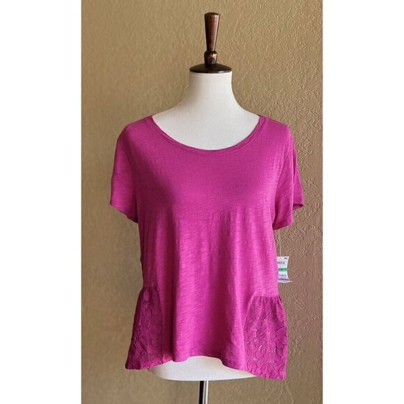 Maison Jules Women's Bold Berry Peplum High Low Cotton Tee Shirt Top Size L - Picture 7 of 7
